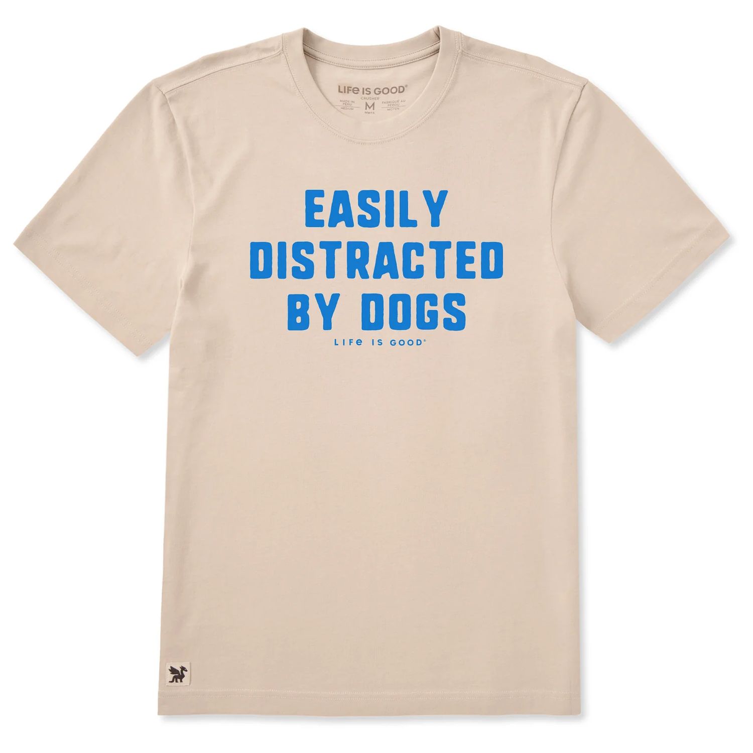 Life is Good Men's Easily Distracted By Dogs Short Sleeve Crusher Tee, Color: Birch White, Size: Large