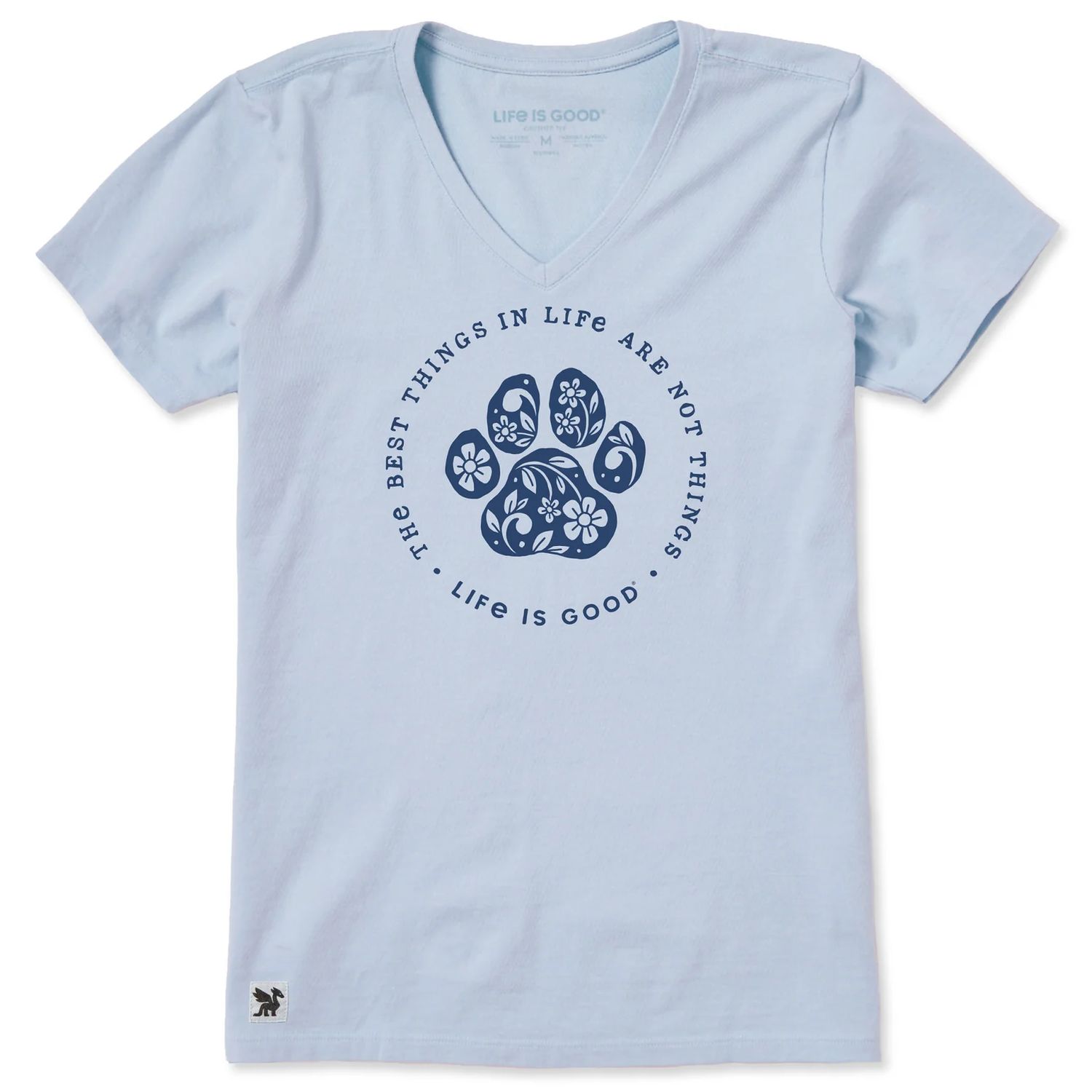 Life is Good Women's Best Things In Life Floral Paws Short Sleeve Crusher Vee, Color: Glacier Blue, Size: XS