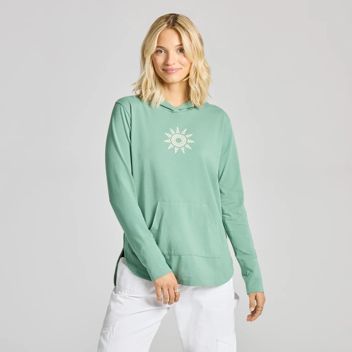 Life is Good Women's Crafty Sun Crusher-Flex Hoodie Tunic, Color: Granite Green, Size: Small