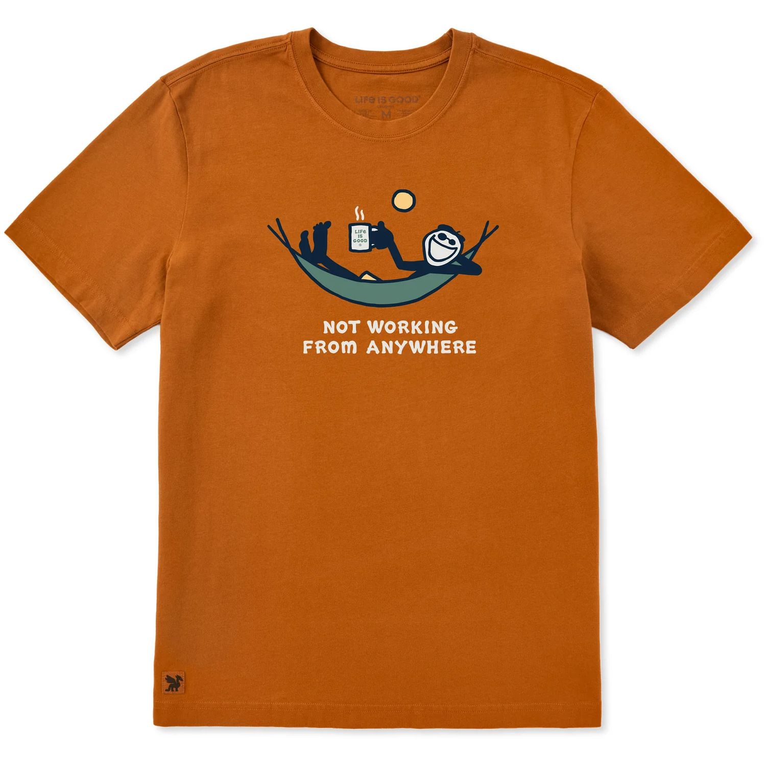 Life is Good Men's Not Working Hammock Short Sleeve Crusher Tee, Color: Copper Brown, Size: Medium