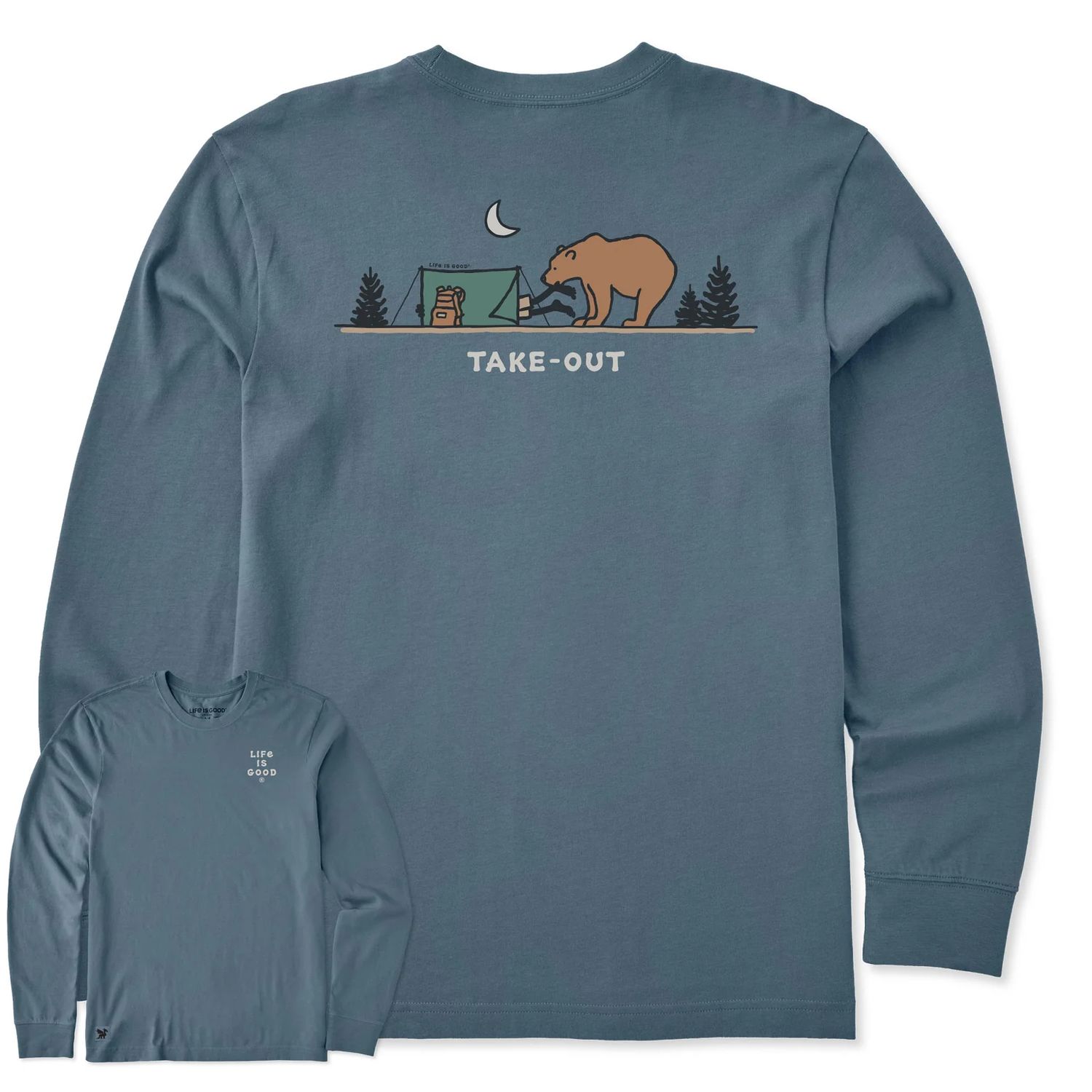 Life is Good Men's Take-Out Dinner Long Sleeve Crusher Tee, Color: Slate Blue, Size: Small