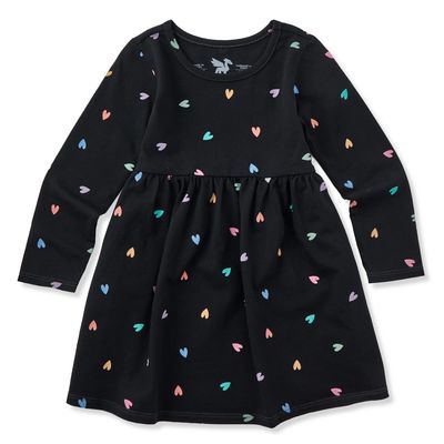 Life is Good Toddler Tossed Heart Pattern Long Sleeve Crusher Dress