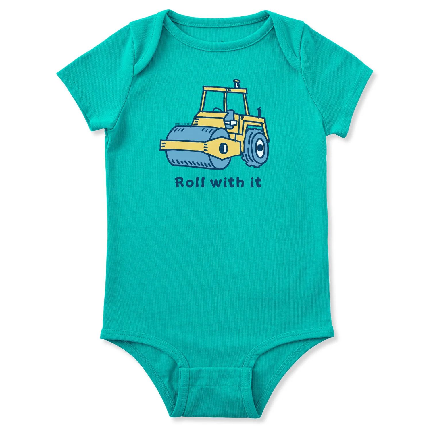 Life is Good Infant Roll With It Short Sleeve Crusher Baby Bodysuit, Color: Turquoise Green, Size: 0-3