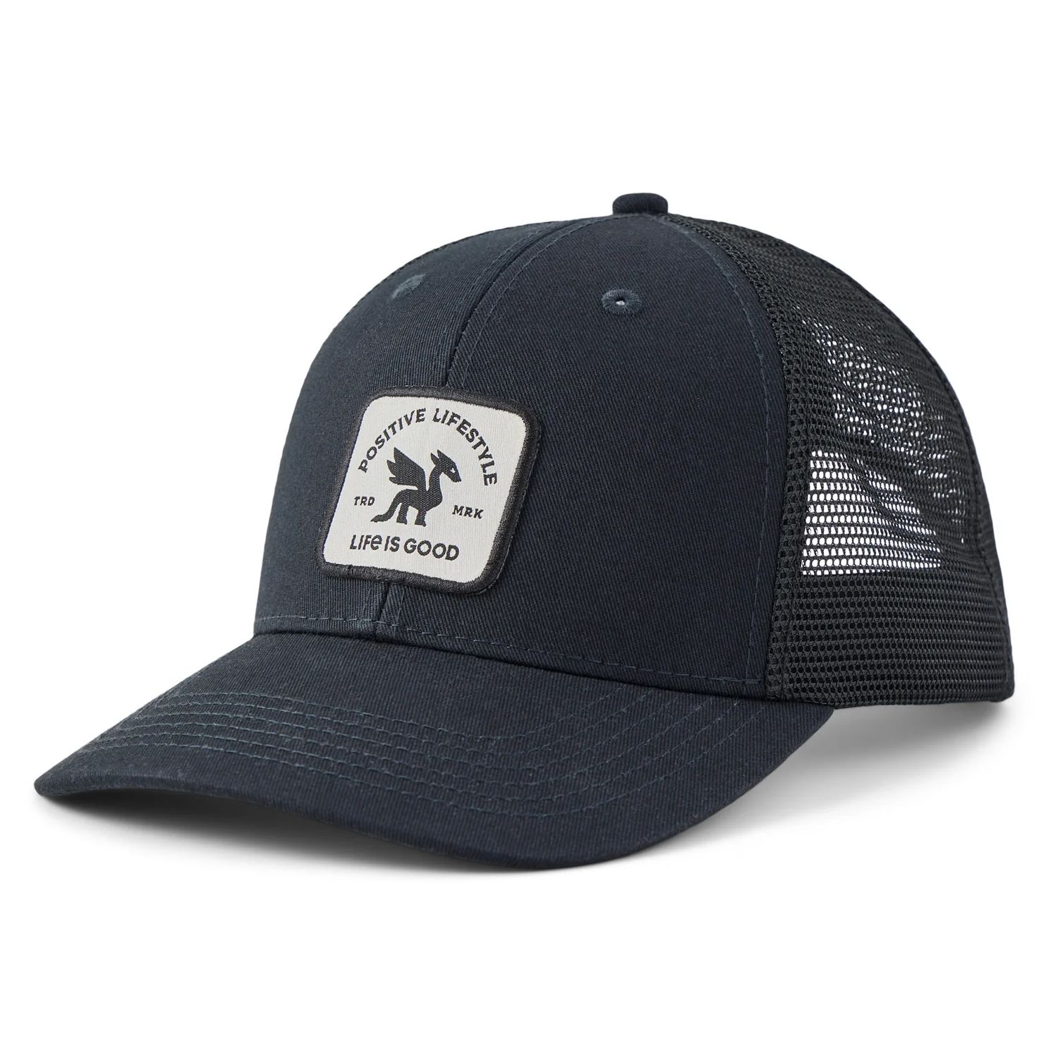 Life is Good Adult Unisex Positive Lifestyle Dragon P Trucker, Color: True Black, Size: OS