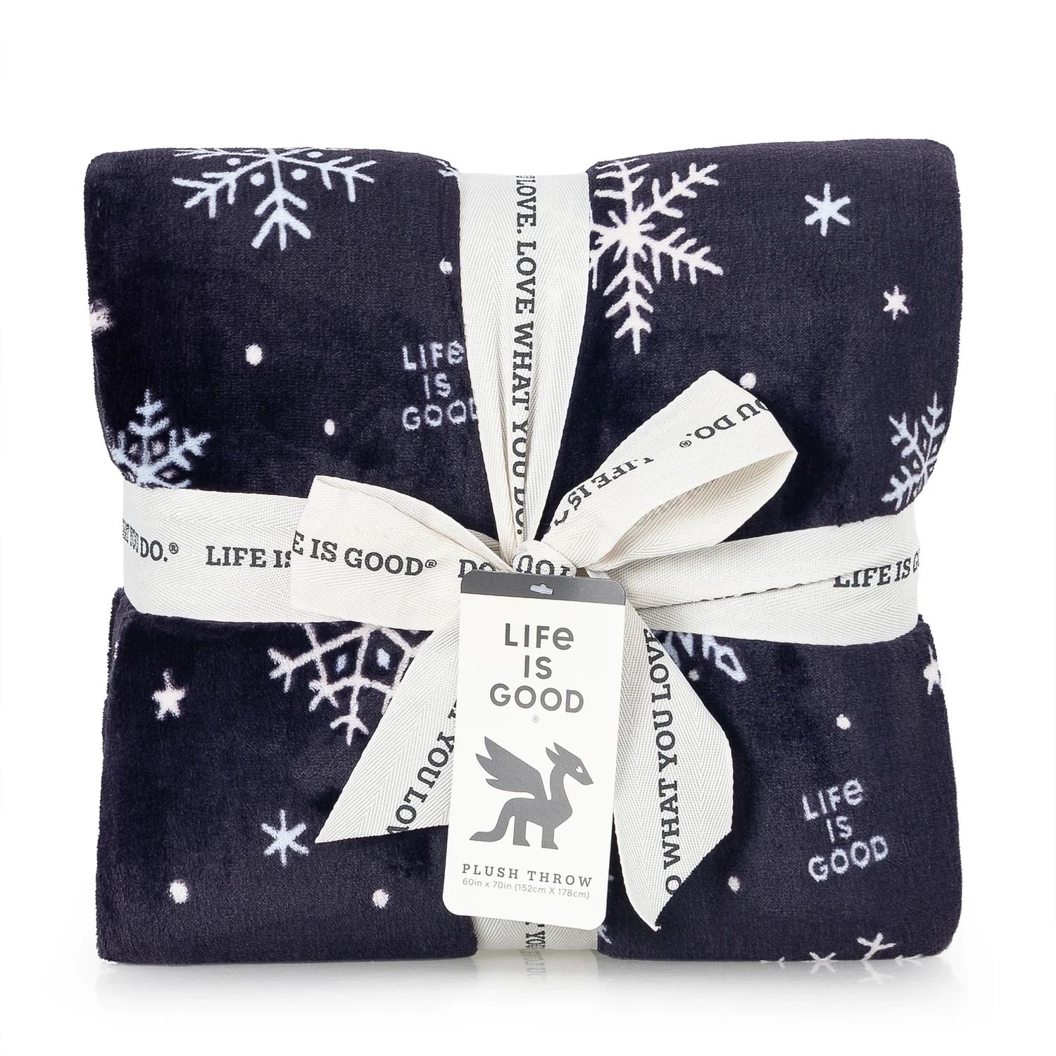 Life is Good Snowflakes Plush Throw Blanket, Color: Inkwell Blue, Size: OS