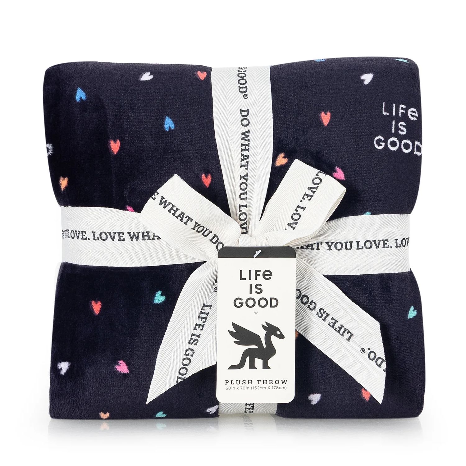 Life is Good Ditzy Hearts Plush Throw Blanket, Color: Inkwell Blue, Size: OS