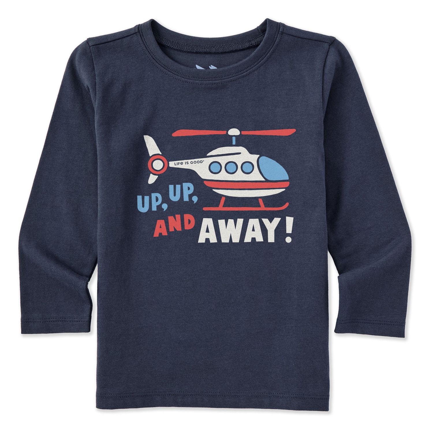 Life is Good Toddler Up And Away Helicopter Long Sleeve Crusher Tee, Color: Inkwell Blue, Size: 18M