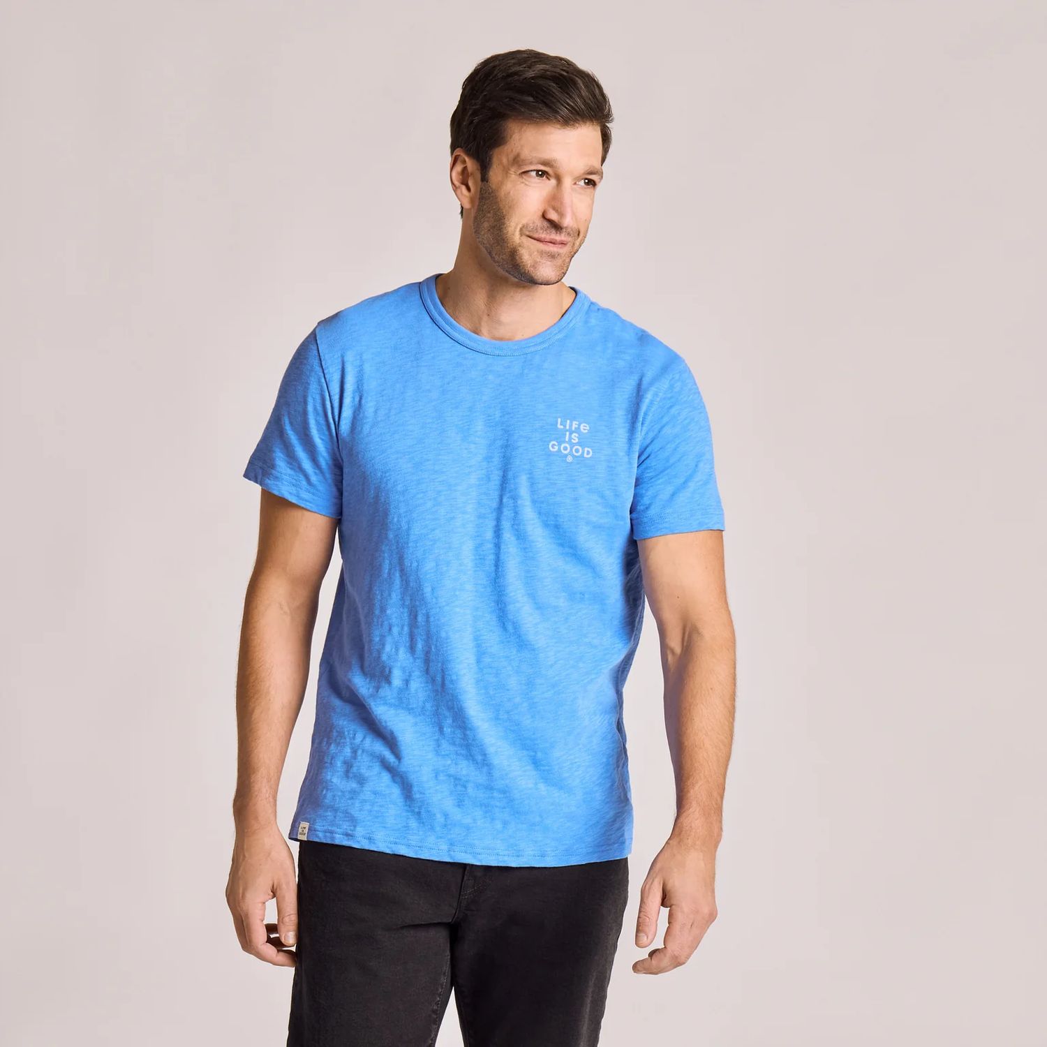 Life is Good Men's Black Lab Retrievin' Short Sleeve Slub Slim Fit Tee, Color: Athletic Blue, Size: Medium