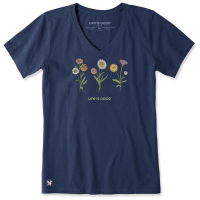 Life is Good Women's Fall Botanical Flowers Short Sleeve Crusher Vee