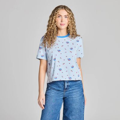 Life is Good Women's Fresh Strawberry Pattern Short Sleeve Crusher Boxy Tee