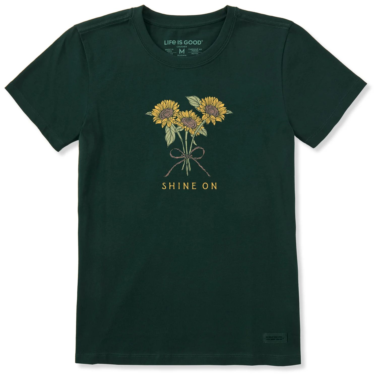 Life is Good Women's Shine On Sunflower Trio Short Sleeve Crusher Tee, Color: Treeline Green, Size: Medium