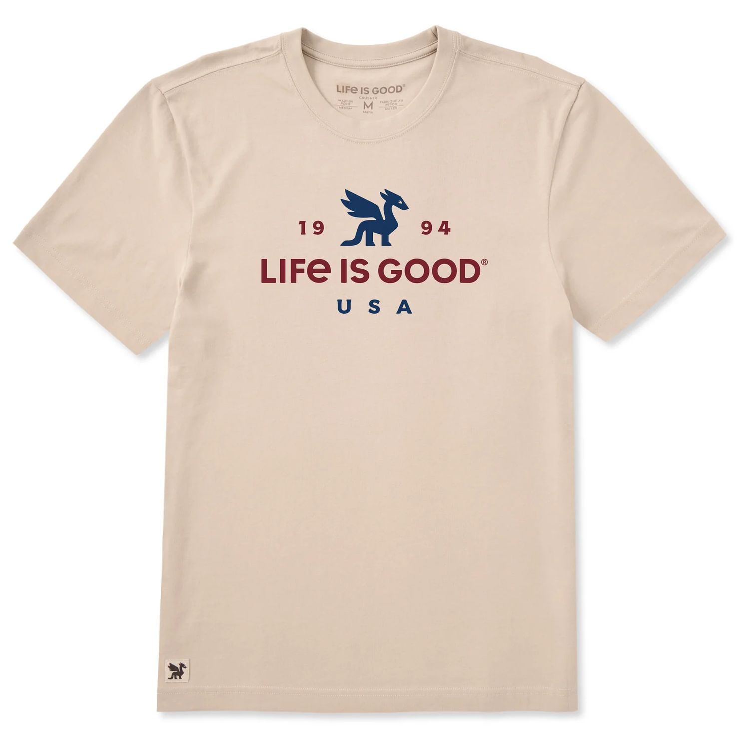 Life is Good Men's USA Dragon Short Sleeve Crusher Tee, Color: Birch White, Size: Medium