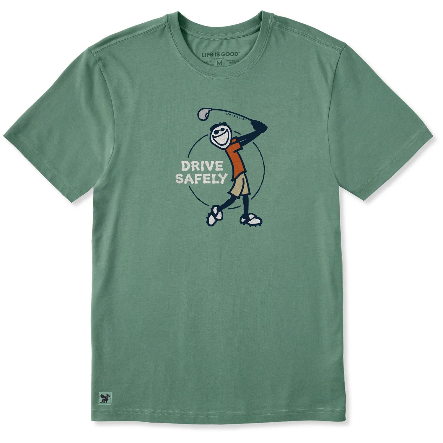 Life is Good Men's Jake Golf Drive Safely Short Sleeve Crusher Tee, Color: Granite Green, Size: Medium