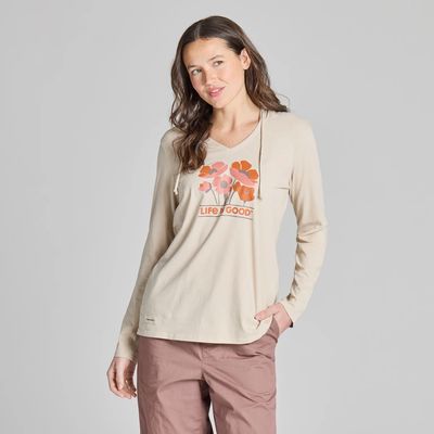 Life is Good Women's Poppy Field Long Sleeve Crusher-Lite Hooded Tee