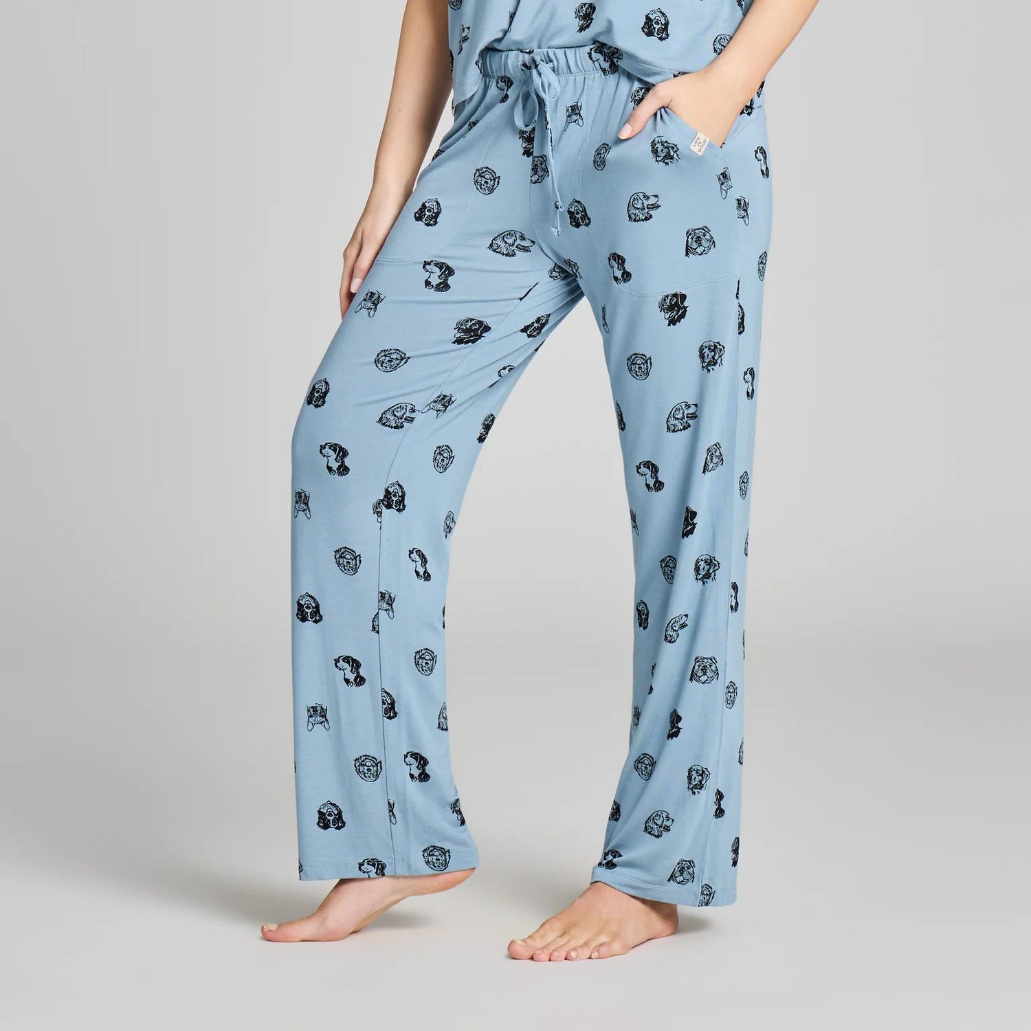 Life is Good Women's Dog Portrait Pattern Lightweight Sleep Pant, Color: Slate Blue, Size: XS