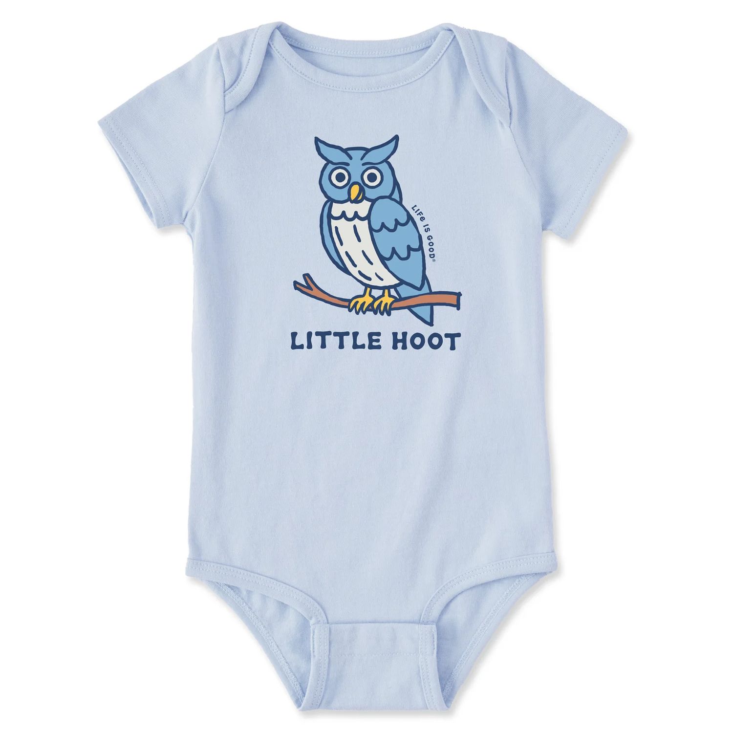 Life is Good Infant Little Hoot Owl Short Sleeve Crusher Baby Bodysuit, Color: Glacier Blue, Size: 0-3
