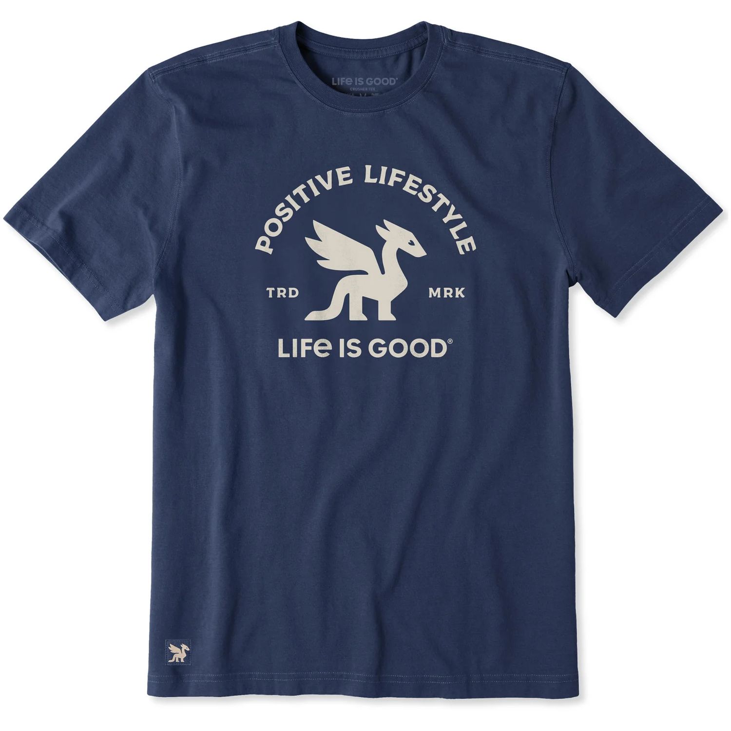 Life is Good Men's Positive Lifestyle Dragon Short Sleeve Crusher Tee, Color: Darkest Blue, Size: Medium