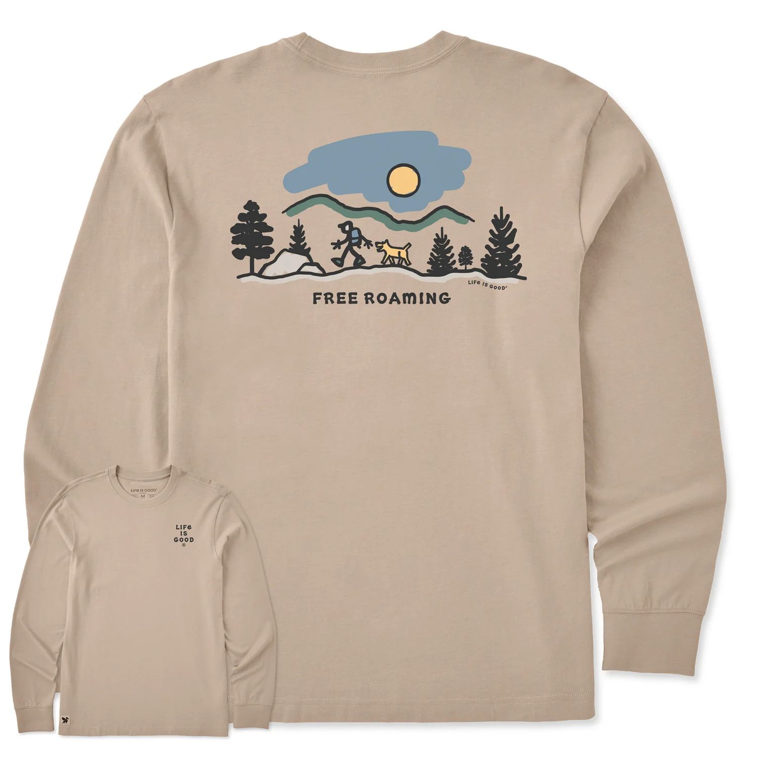 Life is Good Men's Free Roaming Jake &amp; Rocket Long Sleeve Crusher Tee, Color: Oat Brown, Size: Medium