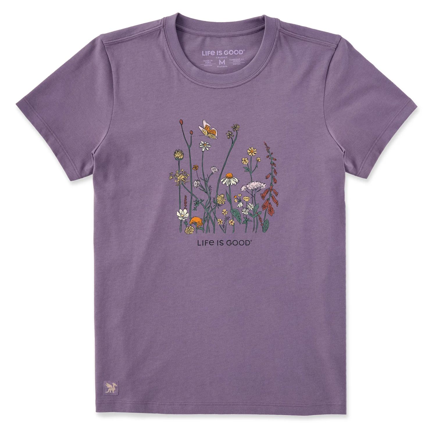 Life is Good Women's Realaxed Wildflowers Short Sleeve Crusher Tee, Color: Dusk Purple, Size: Small