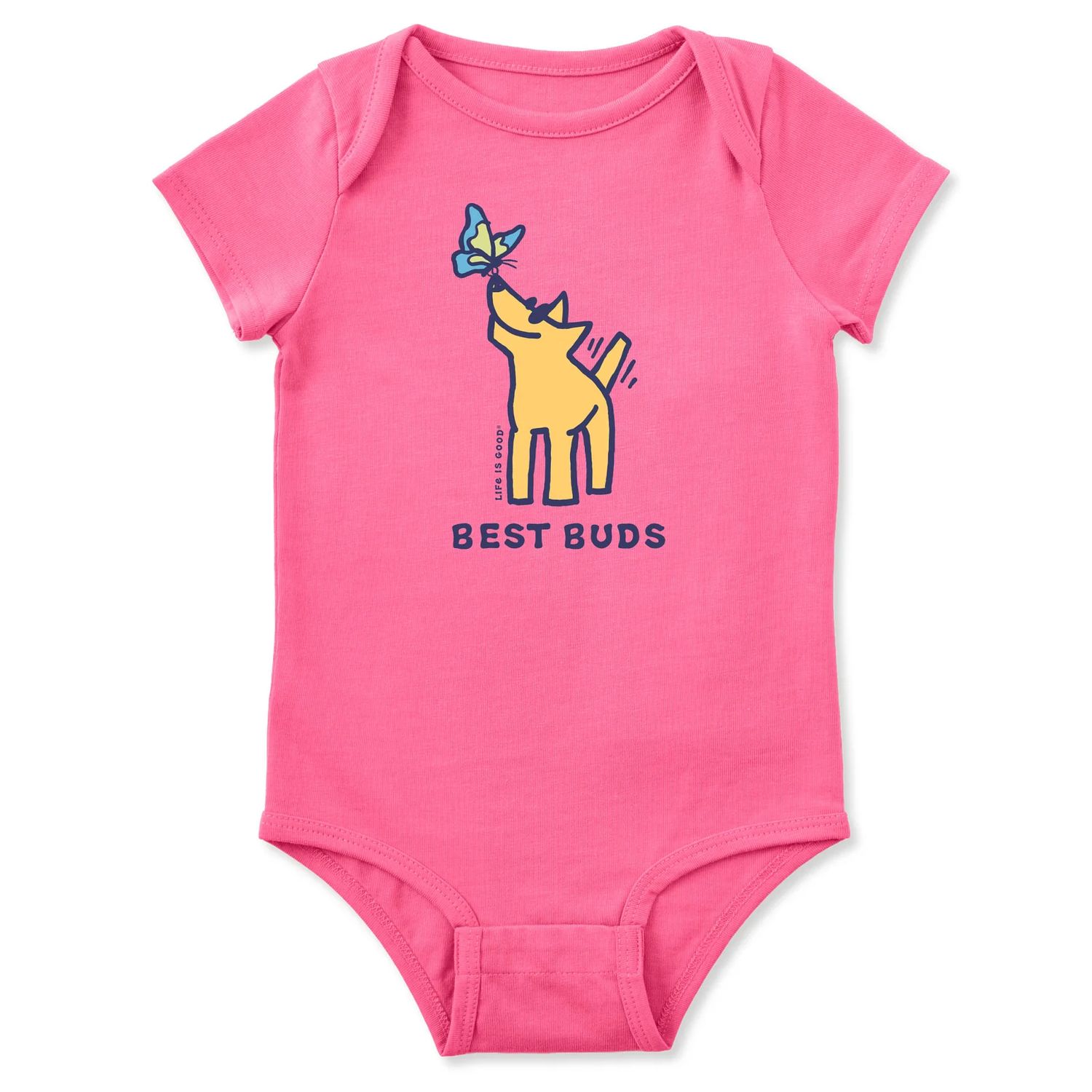 Life is Good Infant Best Buds Rocket Short Sleeve Crusher Baby Bodysuit, Color: Watermelon Pink, Size: 0-3