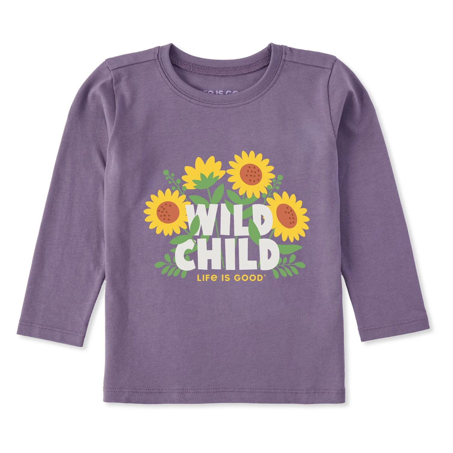Life is Good Toddler Born Wild Sunflowers Long Sleeve Crusher Tee, Color: Dusk Purple, Size: 18M