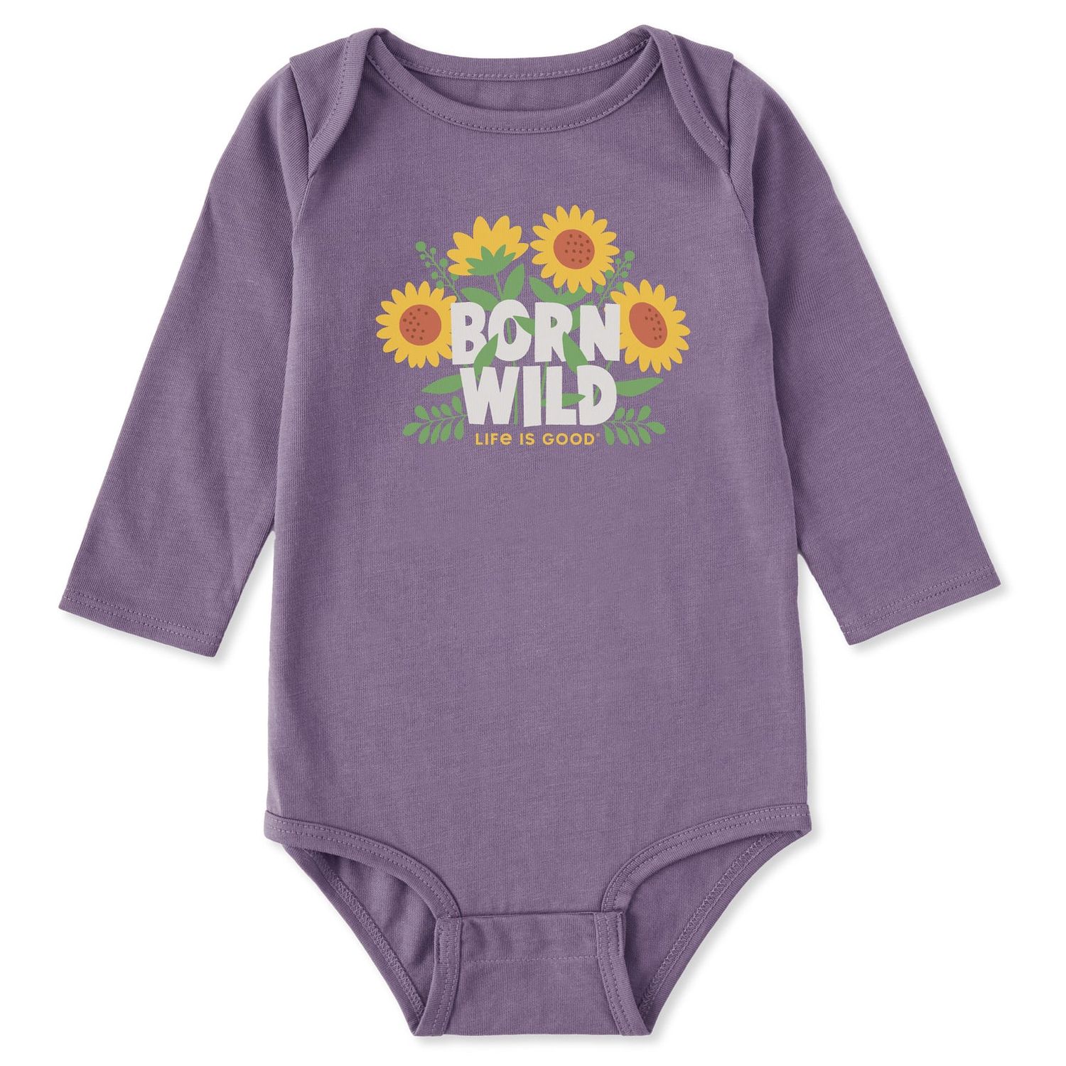 Life is Good Infant Born Wild Sunflowers Long Sleeve Crusher Baby Bodysuit, Color: Dusk Purple, Size: 0-3
