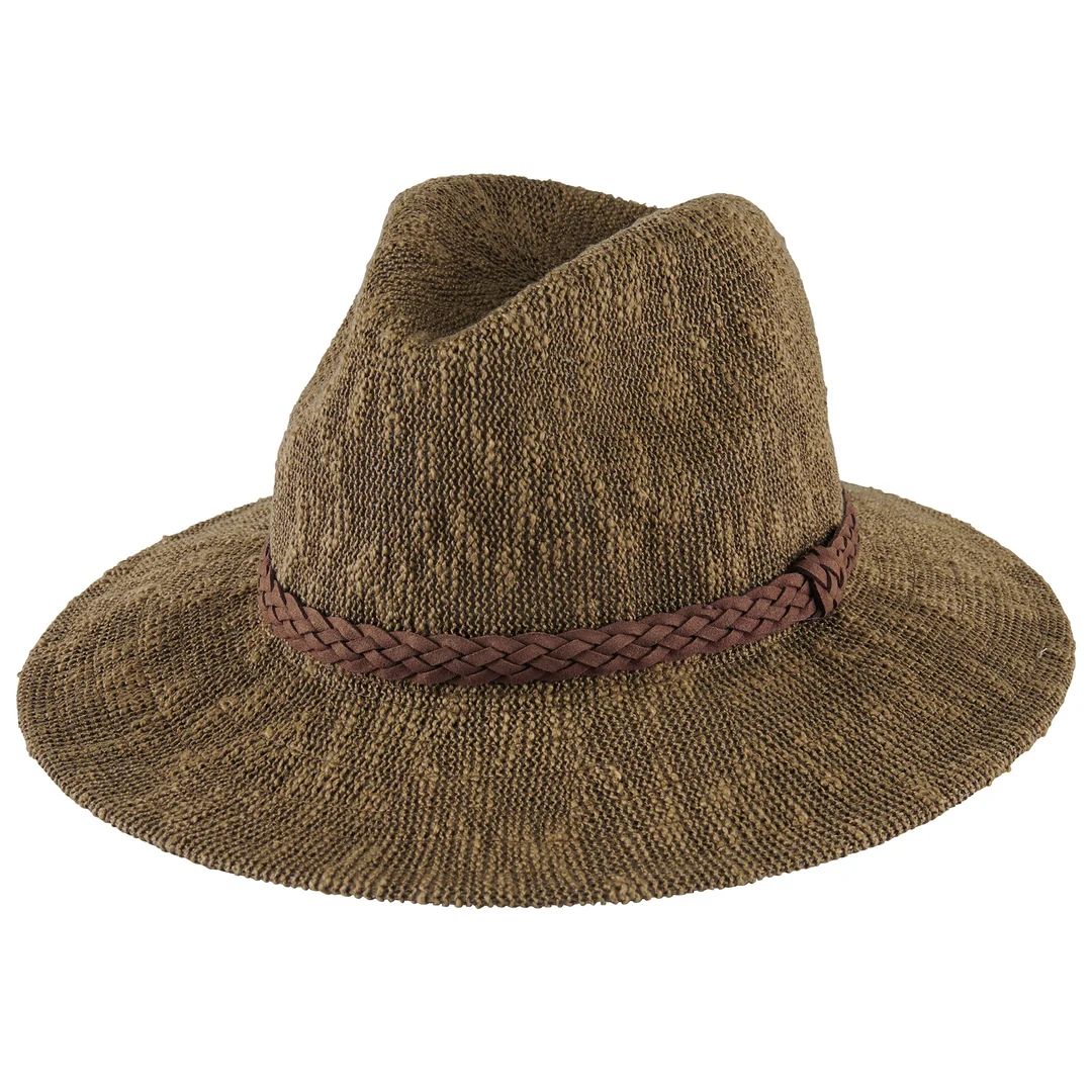 Any Day Fedora Hat - Knit w/Braided Trim, Color: Tobacco