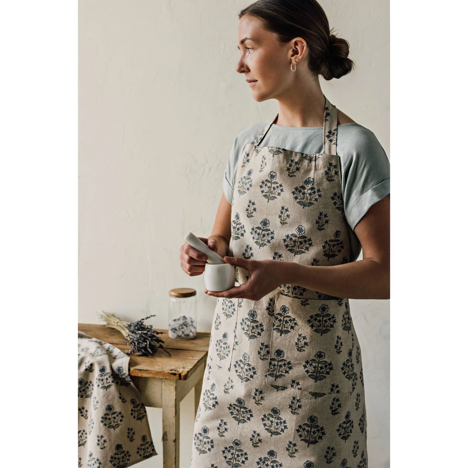 Apron Block Print - Salvia
