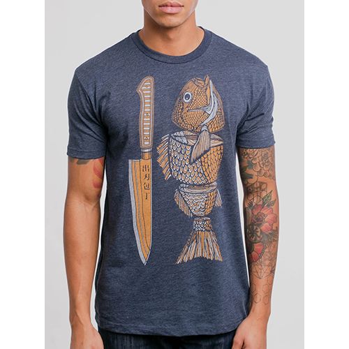 Curbside Clothing Men's Unisex Tee, Fish Food, Color: Heather Navy, Size: XS
