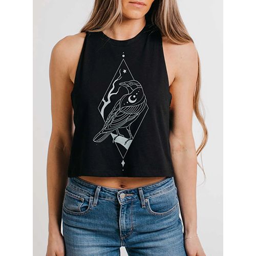 Curbside Clothing Women's Cropped Racerback Tank, Raven, Color: Black, Size: Small