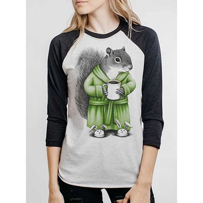 Curbside Clothing Women's Raglan 3/4 Sleeve Top, Coffee Squirrel
