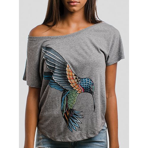 Curbside Clothing Women's Dolman Tee, Hummingbird, Color: Heather Grey, Size: Small