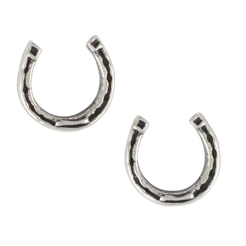 Tomas Jewelry Lucky Horseshoe Stud Earrings in Silver, Color: Silver