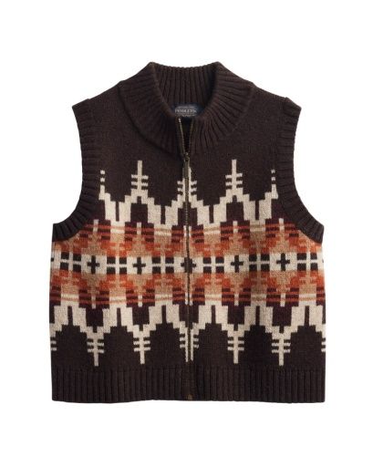 Pendleton Shetland Collection Women's Graphic Vest, Color: Chocolate Multi, Size: XS
