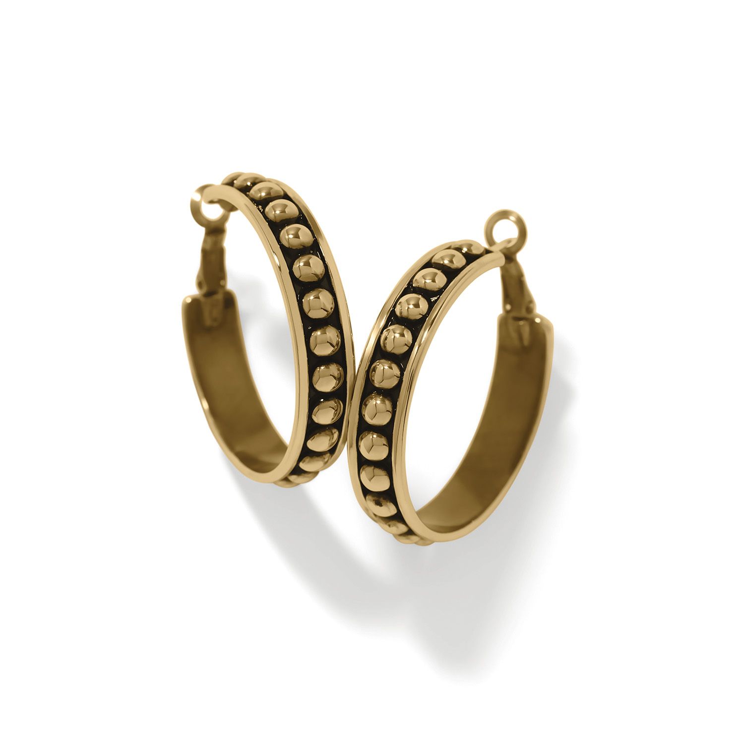 Brighton Pretty Tough Stud Large Leverback Hoop Earrings - Brass, Color: Brass