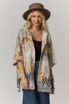 Boho Geometric Hooded Button-Front Knit Women's Cardigan