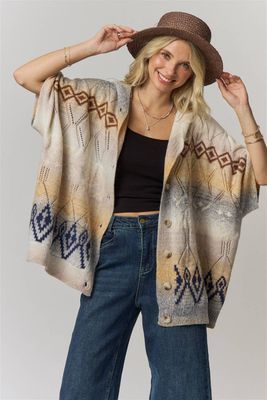 Boho Geometric Hooded Button-Front Knit Women's Cardigan