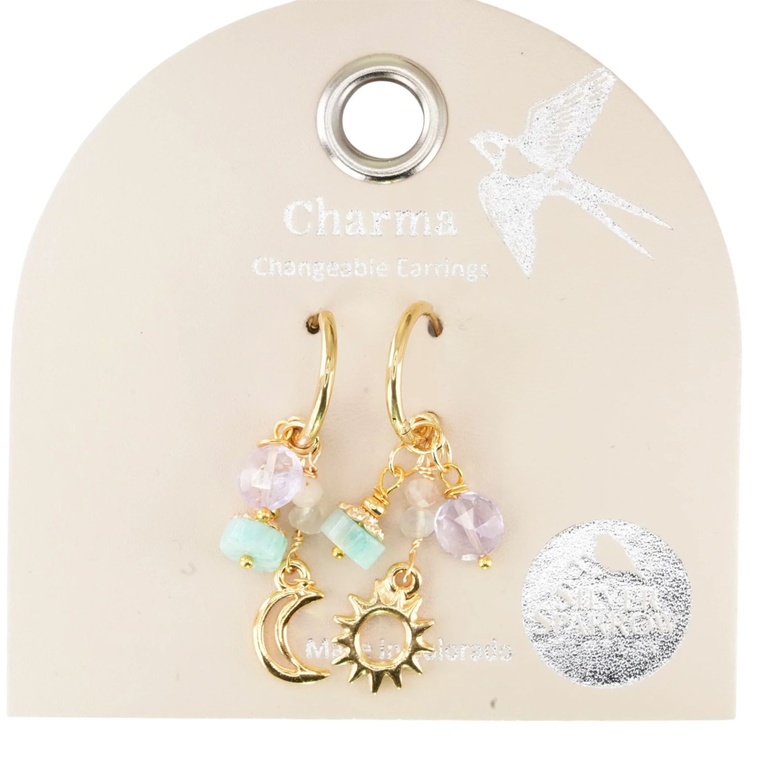 Silver Sparrow Charma Sun &amp; Moon &amp; Stone Bauble, Earrings, Color: Gold