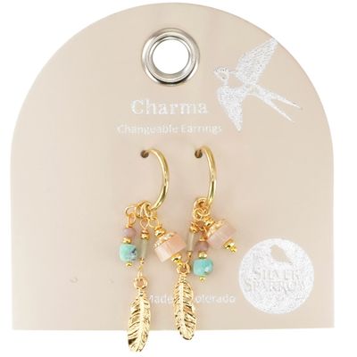 Silver Sparrow Charma Gold Feather &amp; Stone Bauble, Earrings