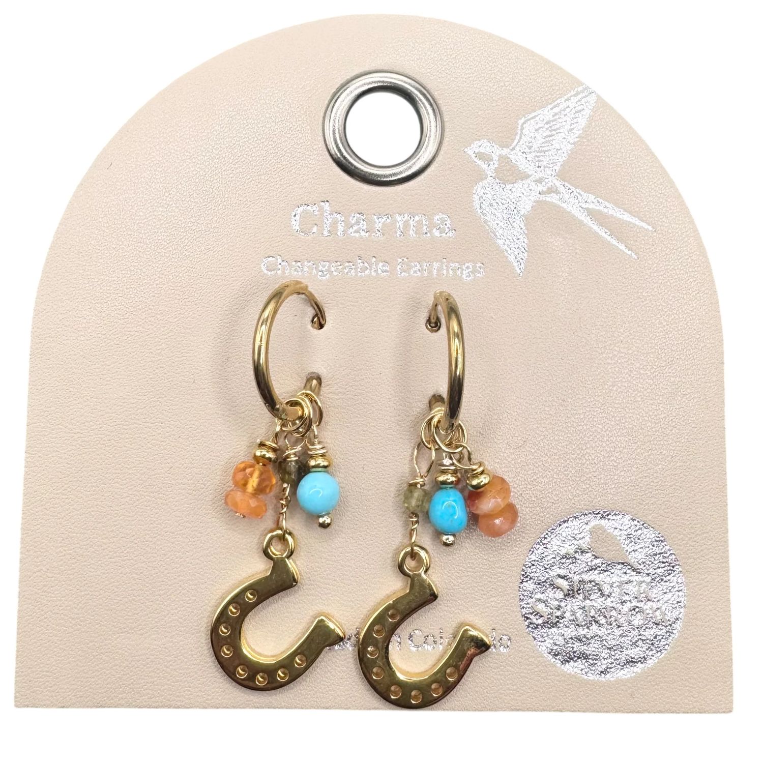 Silver Sparrow Charma Gold Horseshoe &amp; Stone Baubles, Earrings, Color: Gold