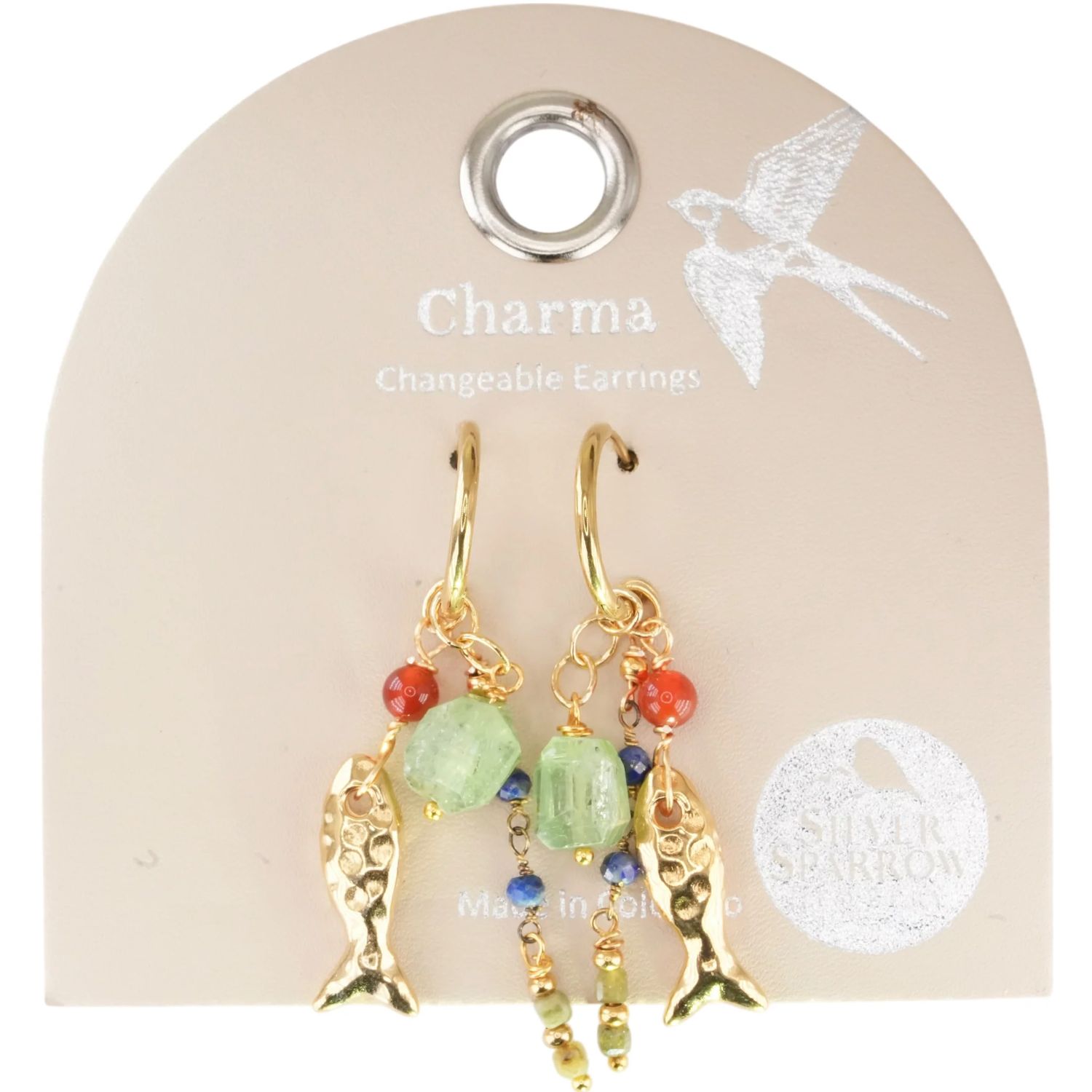 Silver Sparrow Charma Gold Fish &amp; Stone Baubles Earrings, Color: Gold