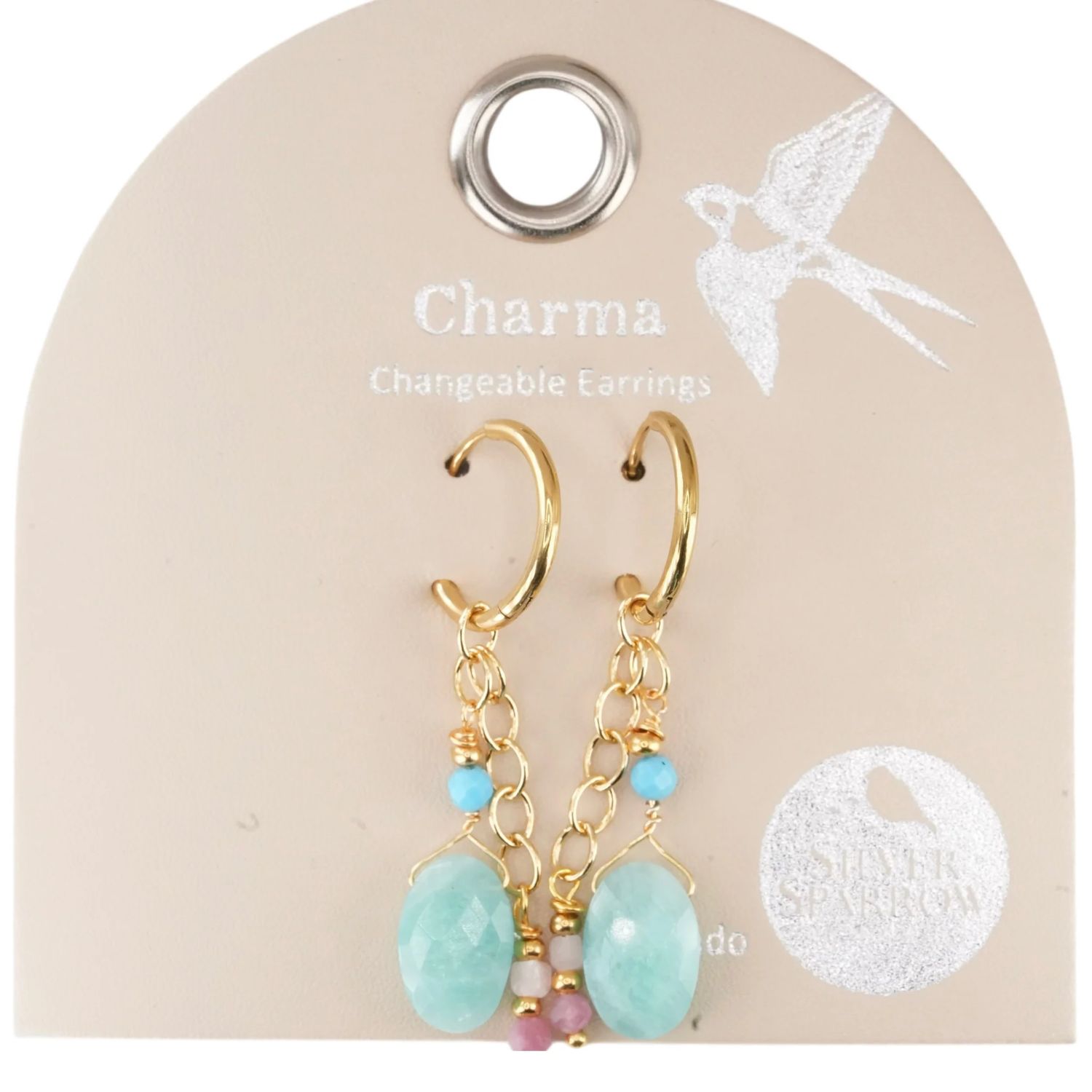 Silver Sparrow Charma Amazonite &amp; Golden Chain Earrings