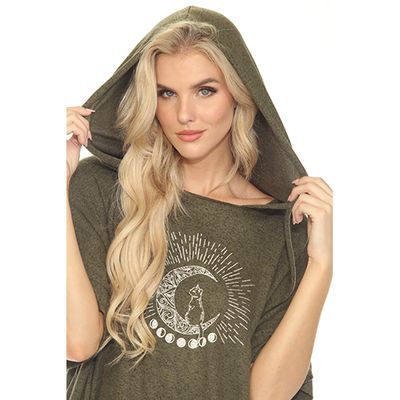 Lakhays Lunar Cat Oversize Soft Short Sleeve Sweater Hoodie