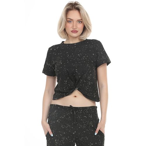 Lakhays Celestial Twist Front Short Sleeve Tee, Color: Black, Size: S/M