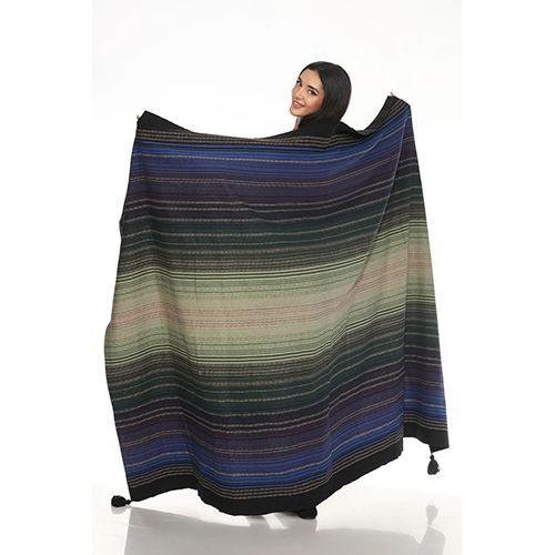Lakhays Moss Stripe Cotton Blanket, Color: Navy, Size: 60x80