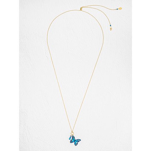 Holly Yashi Mariposa Butterfly Charm Pendant Necklace, Color: Blue Radiance/Gold