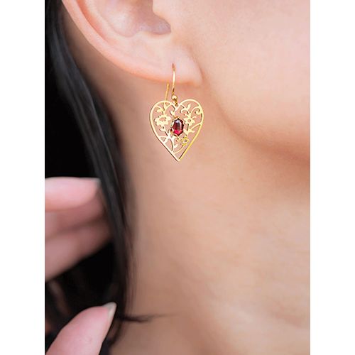 Holly Yashi Blooming Heart Earrings, Color: Garnet/Gold