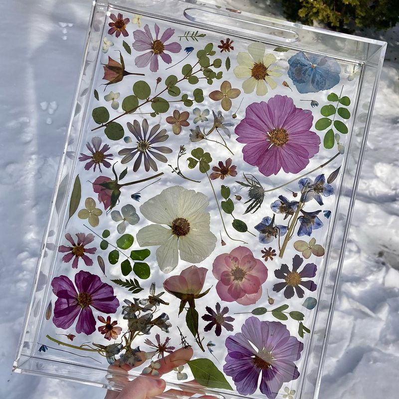 Floral Clear Resin Tray - 12&quot; x 16&quot;