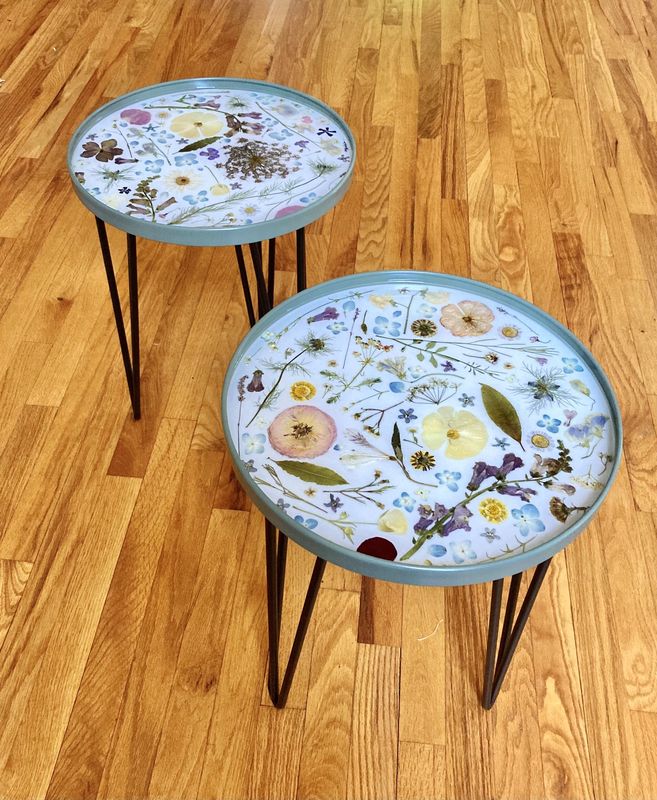 Floral Resin Table - 14&quot; diameter