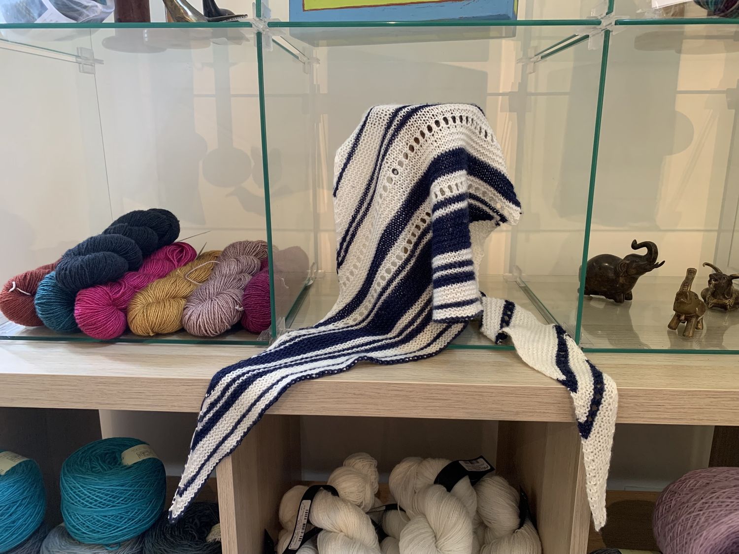 River Scarf - White w/ Indigo